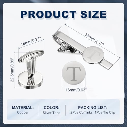 Set de Mancuernas y Prendedor de Corbata Inicial Letra T para Hombre miniatura 2