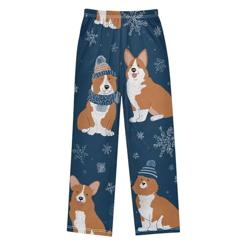 Corgi Dog Snowflakes Boys Long Pants Soft Trousers Elastic Waist Kids Lounge Bottoms with Pockets S-XL2