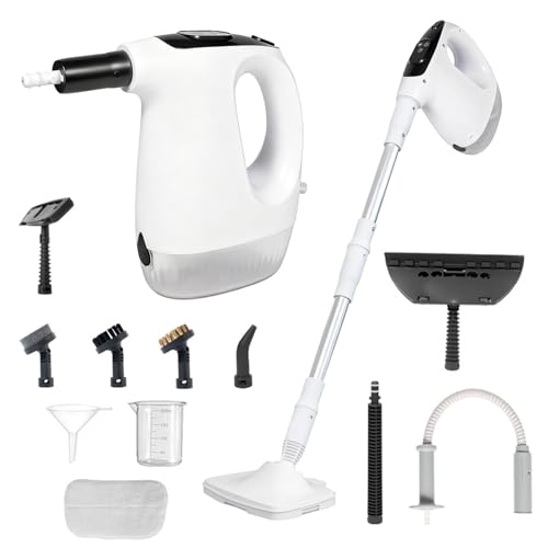 Trapeador a vapor, limpiador a vapor de mano, 1200 W, incluye 15 accesorios de limpieza, adecuado para pisos de madera, azulejos, lechada, muebles, limpieza de alfombras