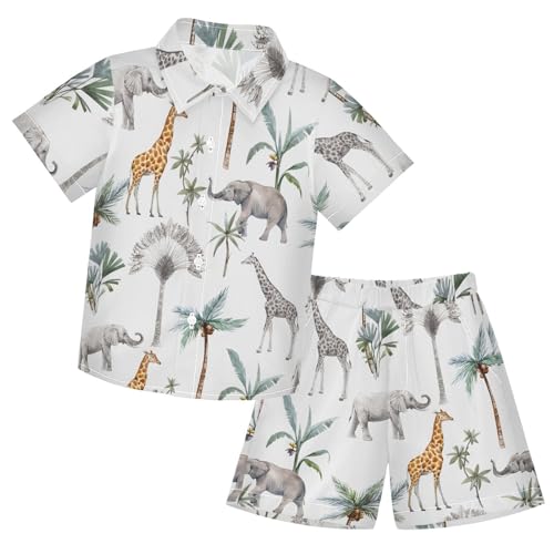 CaTaKu Boys Hawaiian Button-Down Shirts and Short Sets, Boys Summer Outfits 2 Piece Clothes Set Size 3-10T