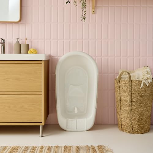 Rotho Babydesign Bella Bambina Badewanne - Stilvolle Weiße Babybadewanne für Kinder - Geräumige und Praktische Duschbadewanne für Sicheres und Bequemes Baden