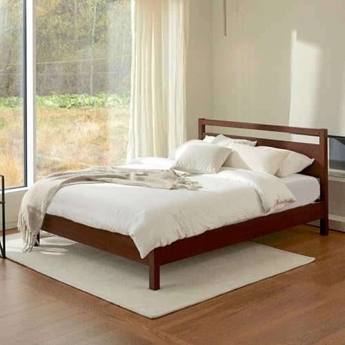 Image of LIFEMENT Signature Wood Platform Bed Frame with Headboard, Essential, Noise Free, Under Bed Storage, No Box Spring Needed, Easy Assembly (Walnut, King (U.S. Standard))