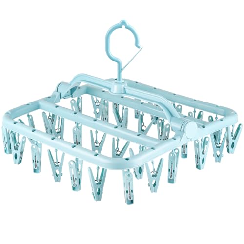 elzle Séchoir à Linge Pliable avec 32 Pinces, Étendoir à Suspendre Rotatif pour Chaussettes, sous-vêtements et Petits Vêtements, Gain de Place Intérieur/Extérieur