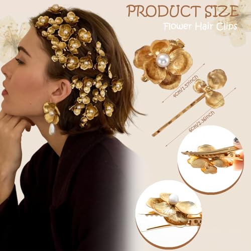 6 Pinzas para Cabello Flor Dorada para Mujer miniatura 3