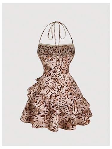 Image of Floerns Women's Floral Halter Ruffle Tiered Cute Summer Mini Dress Milkmaid Vacation Sundress