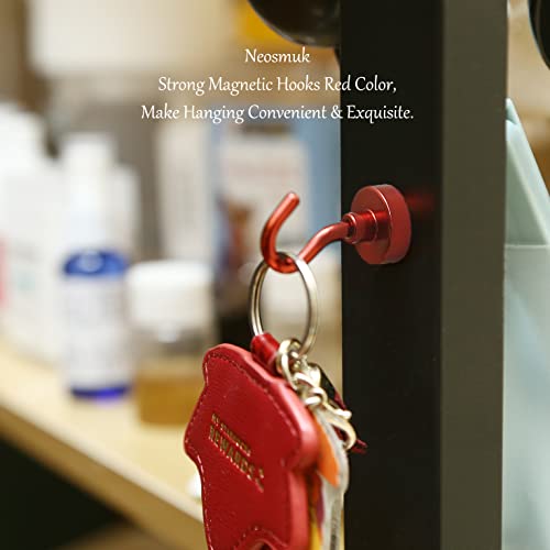 Image of Neosmuk Magnetic Hooks, 22 lb+ Heavy Duty Earth Magnets with Hook for Refrigerator, Extra Strong Cruise Hook for Hanging, Magnetic Hanger for Cabins, Grill (Red, Pack of 6)