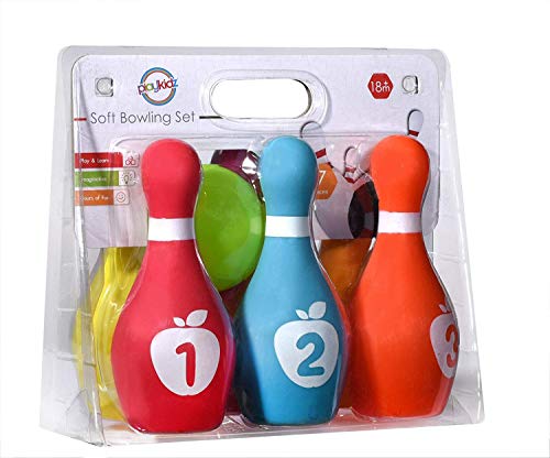 Playkidz Soft Baby Bowling Set 7-Piece Soft Bowling Game for Boys & Girls w/ Colorful Numbered Pins & Ball Safe, Great Toy for Indoor or Outdoor Birthday, Toddler & More Ages 18M+ - Thumbnail 3