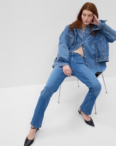 Image of Gap Women Straight Fit Mid Rise Mid Washed Jeans