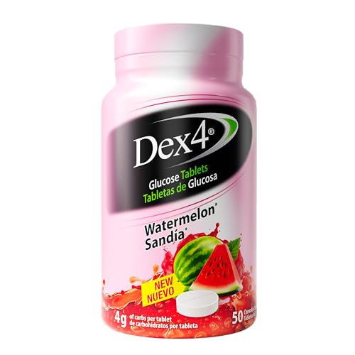 Dex4 Glucose Tablets Fast Acting Sugar Supplement Watermelon Each Tablet Contains 4 g of Fast-Acting Carbs Easy to Track Pre-Measured Servings 50 Count