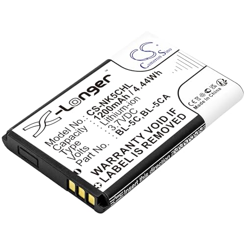 Aibatu 3.7V 1200mAh BL-5CA BL-5C Battery Replacement for C2-03 3100 7600 2600 E60 6265 105 (2023) 3110 Classic 3105 6670 2285 6682 6630 6085 2310 C1-01 6086 Asha 230 DualSim 2730 Classic N72