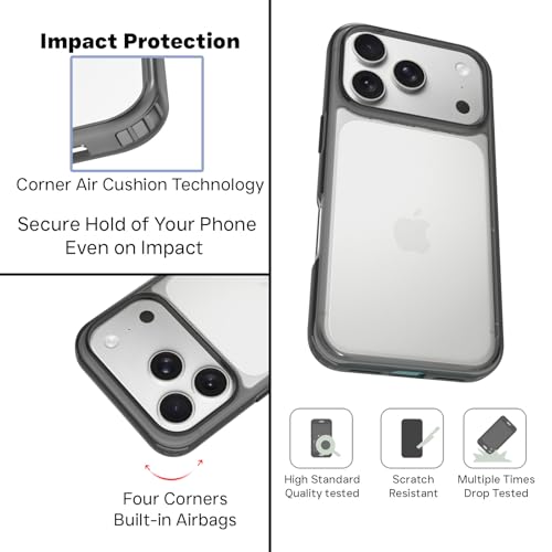 Image of RIGGEAR Shockproof Clear Hybrid Armor Back Cover Case for iPhone 17 Pro (Clear-Black Bumper and Transparent PC)