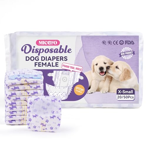 MICOOYO Dog Nappies Female 20 count, Disposable Dog Period Pants with Adjustable Tail Hole
