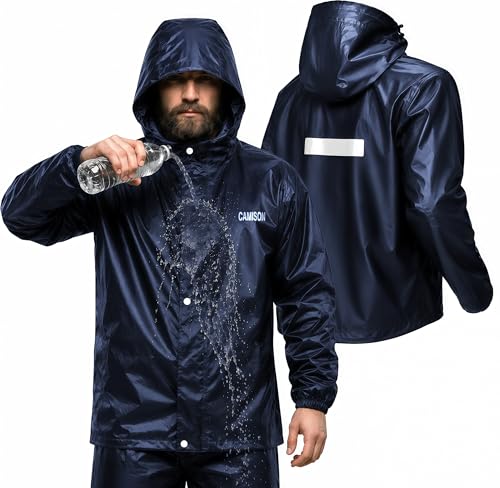 Image of Mens Raincoat Suit with Pant Set Vogueary Series | Waterproof Lightweight Breathable Rain Wear | Strong Stitching, Elastic Cuff & Waterproof Zipper Raincoat for men waterproof