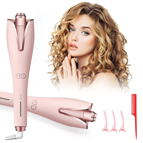 Rizador con Recubrimiento Keratin and Shine, Temperatura Hasta 220ºC, 4 Ajustes de Temperatura, Moldeador de Pelo, Cable Profesional Giratorio, Estilo Duradero (Rosa)