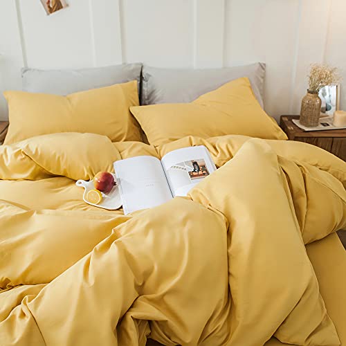 Mixinni MX057 GOLD-Q 3 Pieces Modern Style Duvet Cover Set Solid Color Gold Microfiber Bedding Cover Set thumb #1