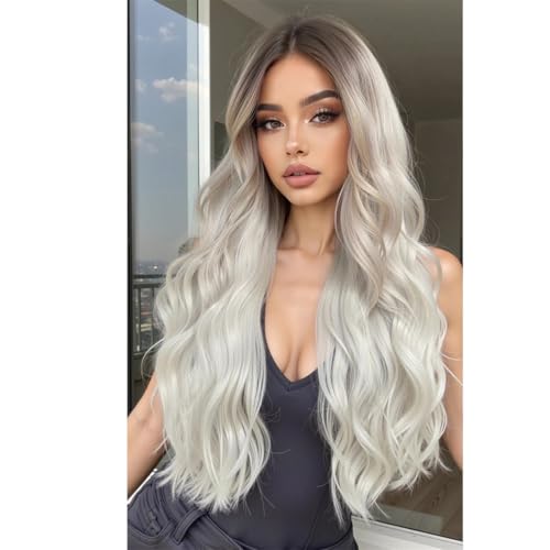 Women Long Wavy Synthetic Wig With Bangs Natural Curly Heat