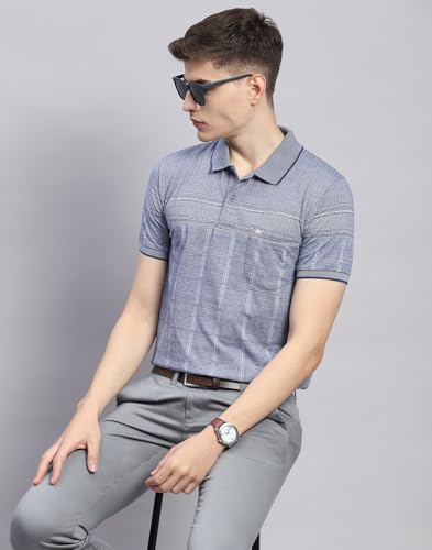 Image of Monte Carlo Mens Striped Cotton Blend Polo Collar Half Sleeve Regular Fit Casual T-Shirt (224064188)