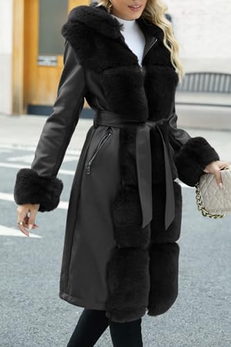 Bellivera Women's Wool Pea Coat Faux Fur Jacket Winter Warm Parka Overcoat with Belt3