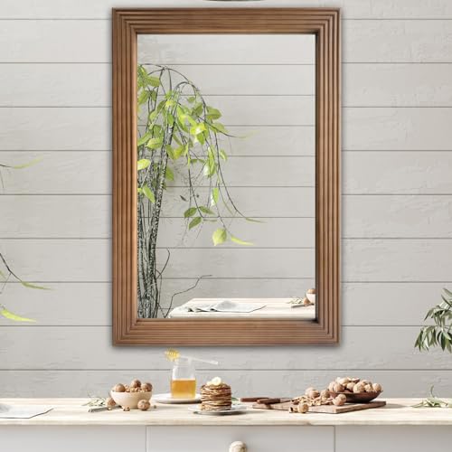 Rustic-Wooden-Framed-Wall-Mirror-Rectangle-Wood-Hanging-Mirror-Farmhouse-Wall-Mirror-for-Bathroom-Vanity-Bedroom-Living-Room-Vertical-or-Horizontal-Hanging-36-x-24 Rustic Wooden Framed Wall Mirror Rectangle Wood Hanging Mirror Farmhouse Wall Mirror for Bathroom Vanity Bedroom Living Room Vertical or Horizontal Hanging 36 x 24