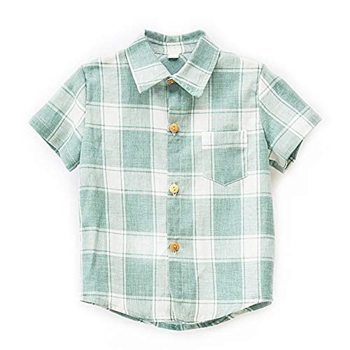Arbag Boy Plaid Shirt Buttoned Short Sleeve Shirt Kids Blouse,gezi-Green-3T