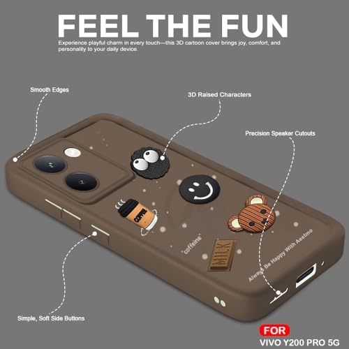 Image of AESTMO Back Case Cover for Vivo Y200 Pro 5G | Cute Fun Cartoon 3D Ball | Coffee Silicone Case | Full Body Protection | Camera Protection Back Cover for Vivo Y200 Pro 5G (Brown)
