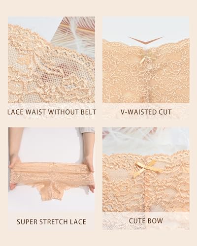 Sexy Underwear for Women Lace Boyshorts Panties Plus Size Underwear Women V-Waist Soft Stretch 3 Pack3