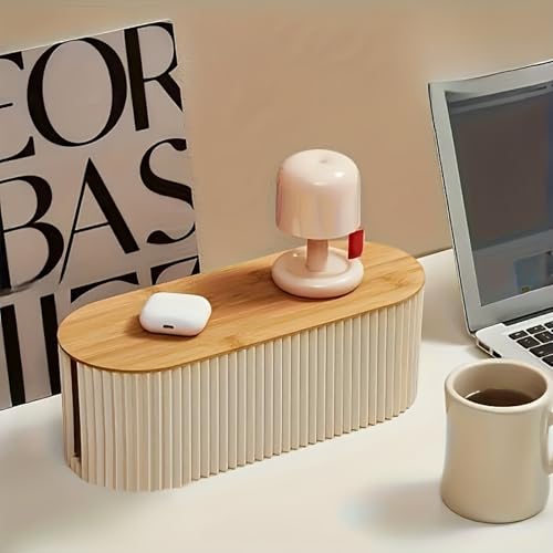 Image of Soko Cable Management Box with Bamboo Lid | Cords Hider & Surge Protector | Concealer for Power Strips, Router, TV, Gadget Wires Storage Organiser Tray for Desk, Table - Home, Office - Off-White