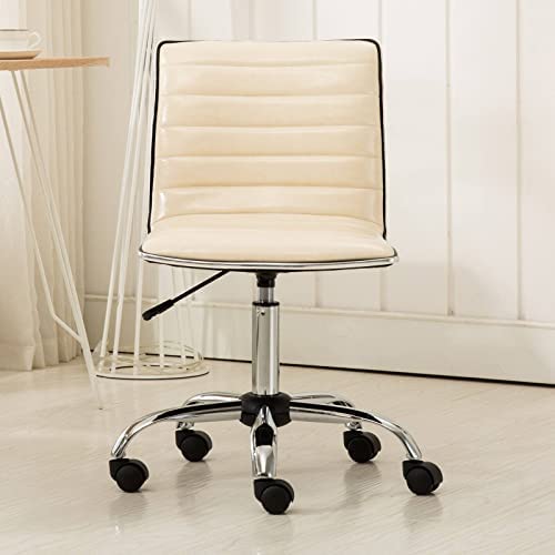 Farmahar Adjustable Air Lift Office Chair, Armless Desk Chair, Metal Frame, 360 Swivel, Suitable For Home, Apartment, Office, Etc, Beige #TOP29