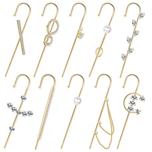 Drperfect 10 Pieces Ear Wrap Crawler Hook Earrings for Women Ear Climbers Piercing Hook Cuff Earrings