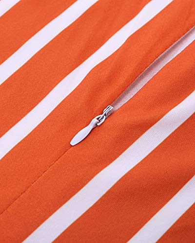BIUBIU Women's Sexy Zip Up Striped One Piece Outfits Deep V-Neck Long Sleeve Bodycon Party Clubwear Jumpsuit Romper (S, Orange)
