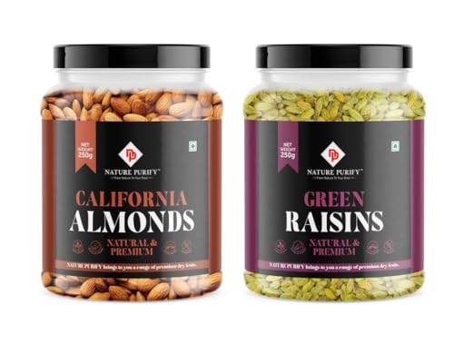 Image of Nature Purify Dried Fruits Combo Almond and Raisins 250gm Each Pack OF 2 | Healthy Snacks Mixed Nuts with Dry Fruit | Nutrient-Rich Snack for Wellness | Diwali Gift