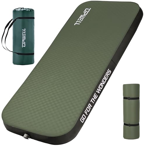 UPWELL Colchón de dormir autoinflable de 4.5 pulgadas de grosor, colchón de camping con espuma sólida, tapete de dormir individual, portátil, de inflado rápido para exteriores, cama enrollable