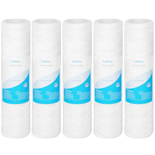 Lafiucy Cartucho de filtro de agua de sedimentos de heridas de 20 micrón, paquete de 5, para filtración de sedimentos de toda la casa de 10 x 2,5 pulgadas