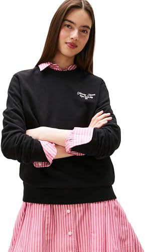 Tommy Jeans Donna Felpa Logo In Cotone, Nero (Black), L
