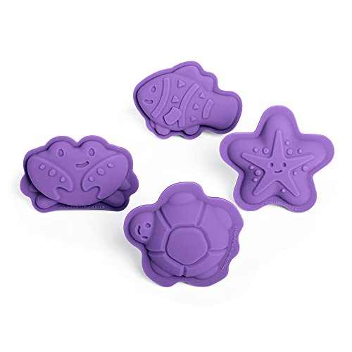 Bigjigs Toys Lavender Purple Silicone Sand Moulds - 4 Piece Silicone Beach Toys Set, Eco Friendly Beach Toys, Sustainable Sand and Water Toys, Sand Toys for Toddlers age 3-5 years