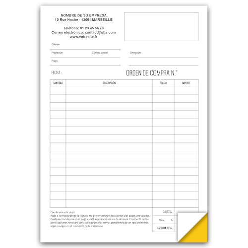 Facturas - Pedidos - Cotizaciones COPIADO PERSONALIZADO - Juego de 50 hojas - UTTSCHEID (Personalizado, 3)