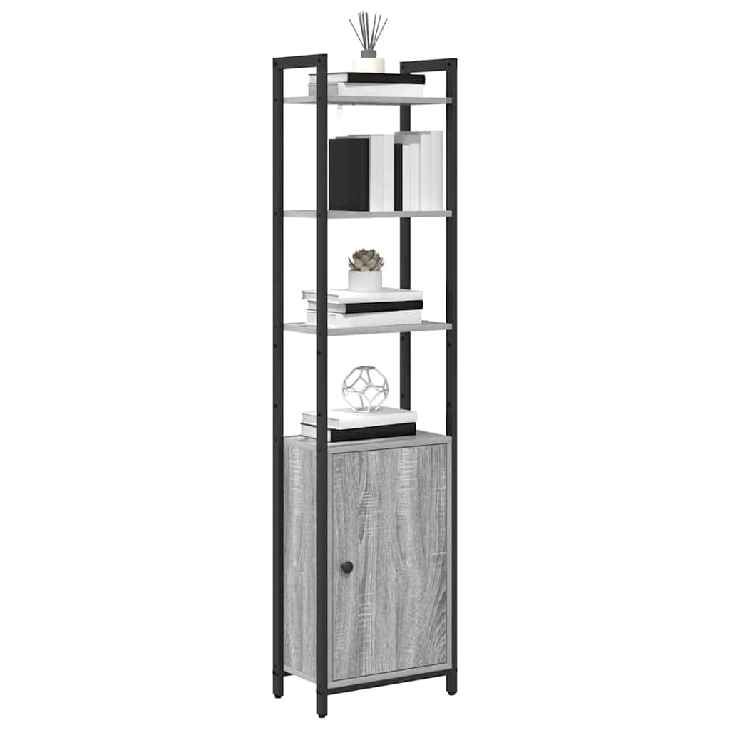 Librería Sonoma gris 40 x 24 x 161 cm, madera con 6 estantes y puerta, estantería estable para libros, decoración, oficina en casa