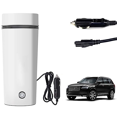 Image of Oshotto 12V Portable Electric Water Bottle for Hot Water Tea Coffee Kettle Mug Multipurpose Food Grade Fast Boil Auto Shut-off For Travel Camping, Road Trip Compatible with Volvo XC 90 (350ml) - White