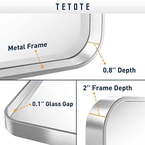 Tetote 40X30 Inch Bathroom Mirror, Silver Framed Wall Mounted Brushed Nickel Metal Rectangle Modern Vanity Mirror (Horizontal/Vertical) #TOP2