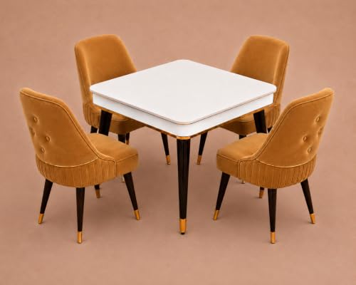 Image of WOODEN SPACE 4 Seater Wooden Dining Table Set | Urban Marble Top Dining Table with Chairs for Dining Room & Kitchen (Modern Grand Aura Mustard) (42 x 42 x 30 inch)