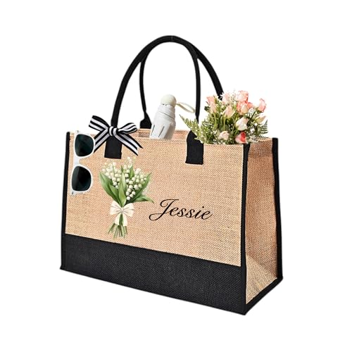 Personalisierte Canvas Tragetasche für Frauen - Blumenstickerei...
