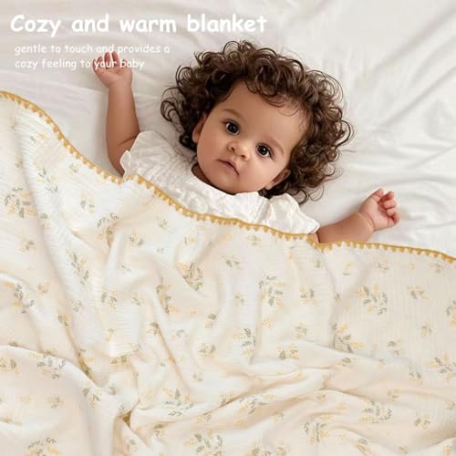Image of Baby Muslin Thick Blanket Double Layer Soft Neutral Receiving Blanket Crib Bedding 40x40 inch Throw Blanket 40 inchx40 inch