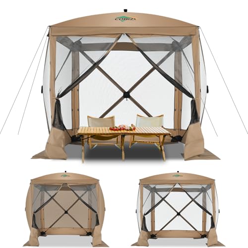 Image of COBIZI 6x6 FT Pop up Gazebo, Popup Canopy Tent, Screened in Gazebos with sidewalls, Waterproof Portable Outdoor Small Screen Tents Sun Shelter,carpas para Patio for Camping, Garden and Backyard,Khaki