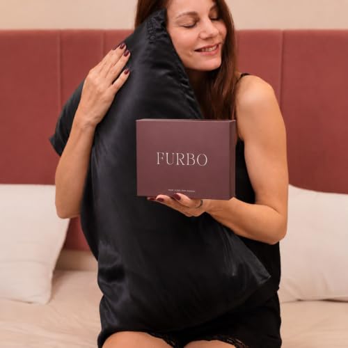 Image of FURBO 100% Pure Mulberry Silk Pillowcase | 22 Momme 6A Grade Silk Pillow Cover for Hair & Skin | Cooling, Breathable, Smooth & Soft | Hidden Zipper Closure | Anti-Frizz (1 Pack, Black)