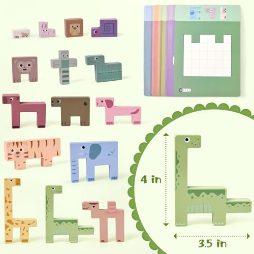 Image of Vileafy Wooden Animals Toys for Toddlers 3-5, Balance Match Stacking Game | Montessori Brain Toys with Challenge Cards for Boys and Girls Gifts, Preschool and Kindergarten Animals Puzzle Stacking Toys