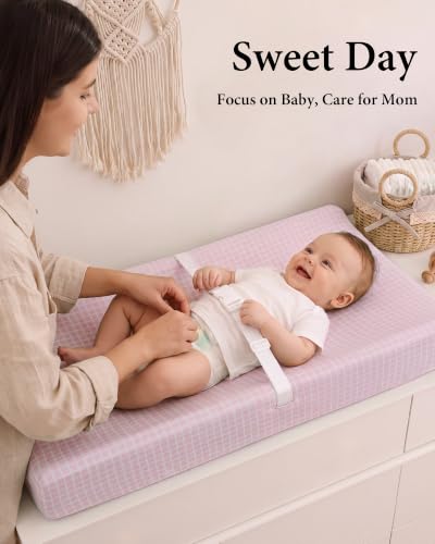 Image of Yoofoss 2-Pack Diaper Changing Pad Cover for Girls 32x16 (Gingham+Floral) | Soft & Easy-to-clean & Breathable, 360 Full Elastic Fit, Microfiber Fitted Sheets for Changing Table Pad
