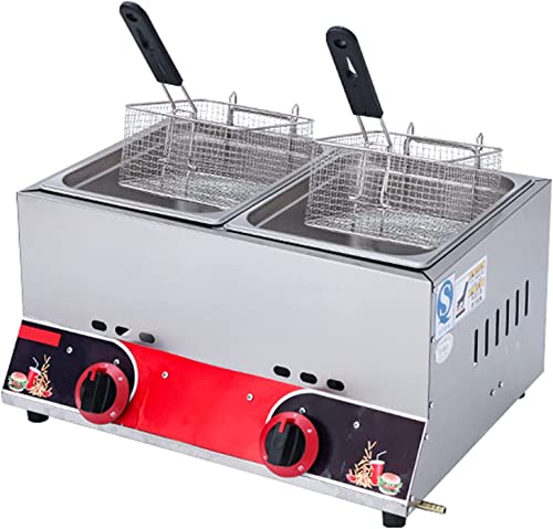 HPTHLY Freidora De Gas Profesional Comercial, Freidora De Glp De Acero Inoxidable, Potencia De Fuego Ajustable, Freidora Doble De Gran Capacidad De 22 L, con Cestas Y