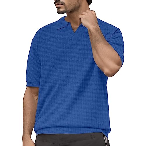 Polo col en V pour homme en tricot texturé décontracté et chic