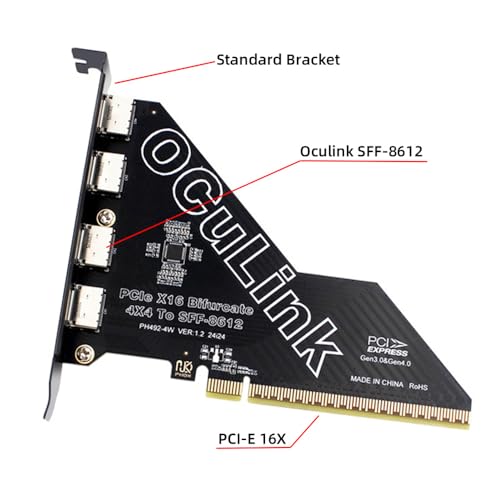 Image of Xiwai PCI-Express 4.0 16x PCIE Detachable to Four Oculink SFF-8612 SFF-8611 VROC Raid0 External Adapter for U.2 SSD eGPU External Graphics Card Dock