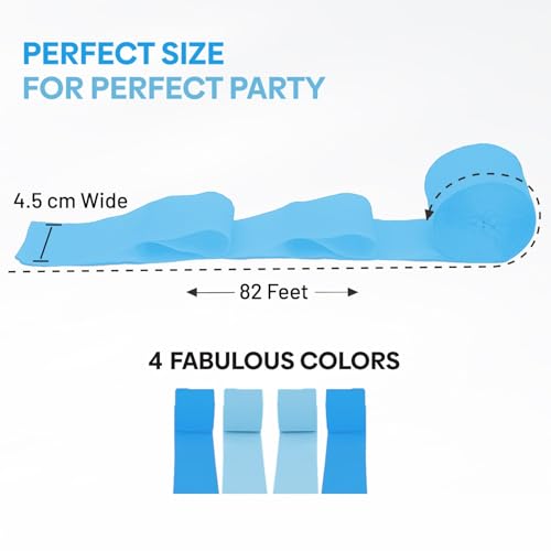 Image of 4 Blue Streamers, 328ft Pack of Crepe Paper Bachelorette Party Decorations | Each roll is 82 ft long and 1.8 Inch wide ideal for Birthday Party Decor, Patriotic Celebrations and Baby Showers
